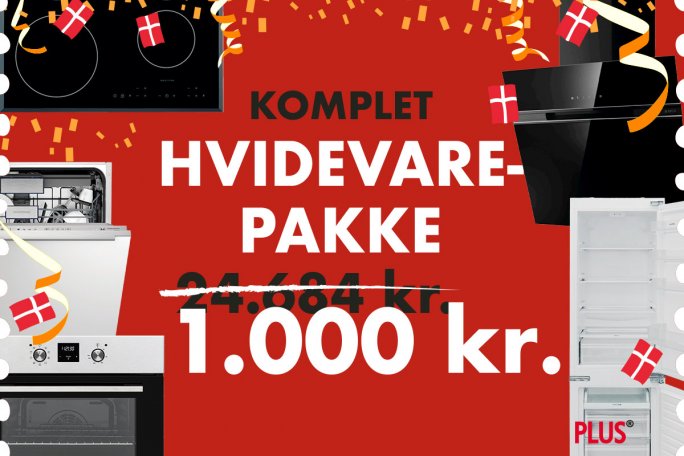 Få en komplet hvidevarepakke til 1000 kr. ved køb af komplet køkken