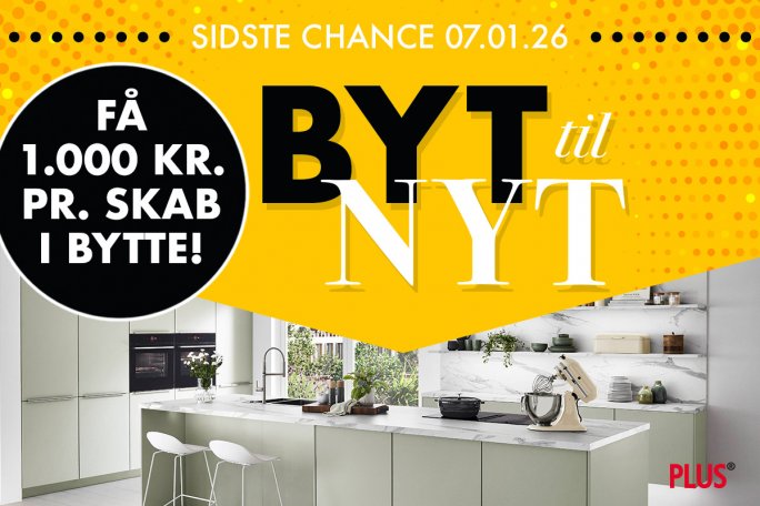Få 1000 kr. i bytte for dine gamle køkkenskabe - byt til nyt