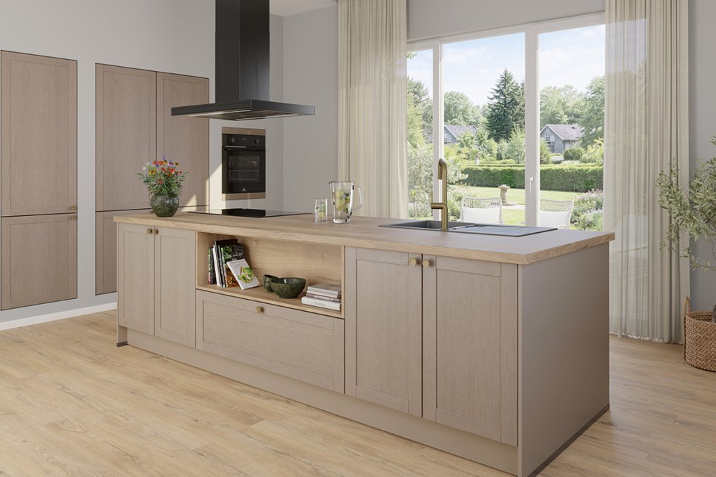 Moderne landkøkken i varm macchiato