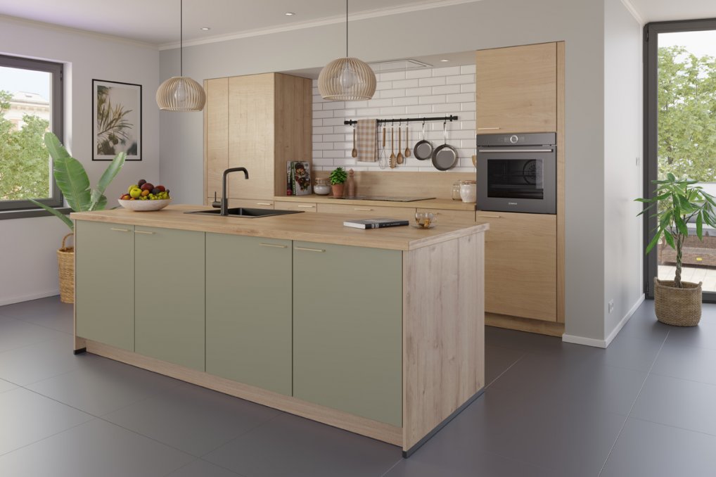 Smart køkken i venlige farver