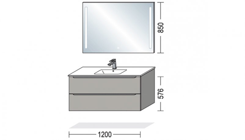 måltegning af 1200 cm bredt vaskeskab til badeværelse 