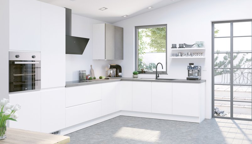 Hvidt grebsfrit vinkelkøkken