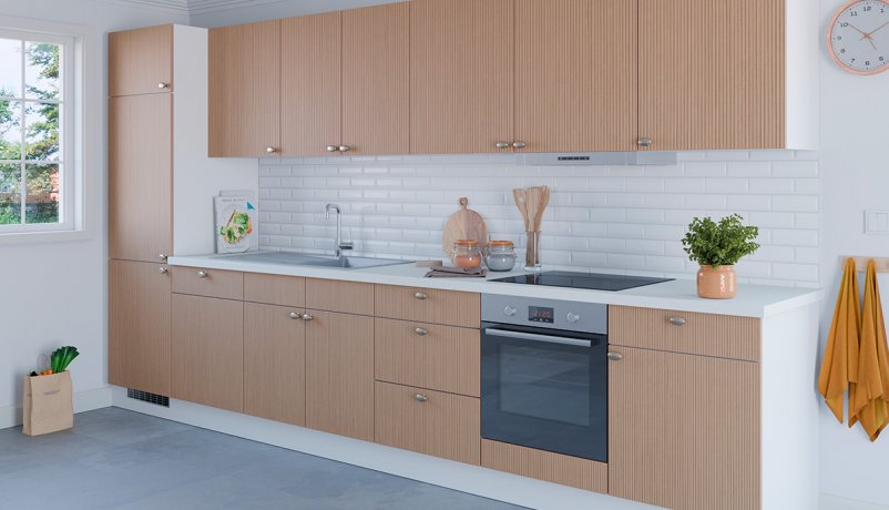 Stilfuldt, klimavenligt køkken i moderne trælook